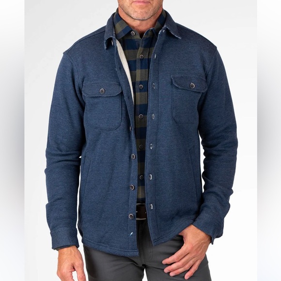 Taylor Vintage PUREtec cool® Sherpa Fleece Shirt Jacket in Navy Heather Sz S NWT - Picture 1 of 9